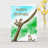 猫およびリスのバースデー・カード カード (黄色い花)