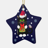 猫およびロビンのかわいいクリスマスのオーナメントの星 セラミックオーナメント (左)