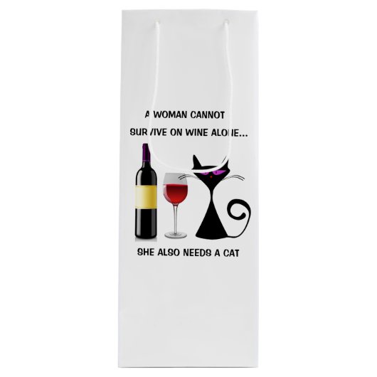猫およびワインのおもしろいなことわざを用いるワインのバッグ ワインギフトバッグ (正面)