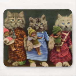 猫および人形 マウスパッド