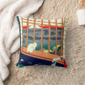 猫および富士山1857年 クッション (ブランケット)