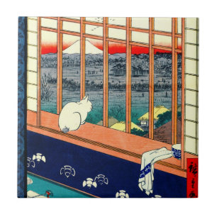 猫および富士山1857年 タイル