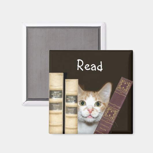 猫および本 マグネット (正面/裏面)