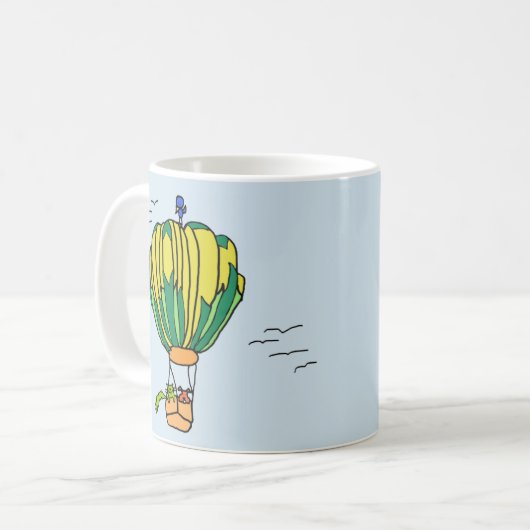 猫および犬が付いている熱気の気球のマグ コーヒーマグカップ (正面左)