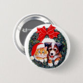 猫および犬のクリスマスボタン 缶バッジ (正面&裏面)