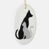 猫および犬のシルエット セラミックオーナメント (右)