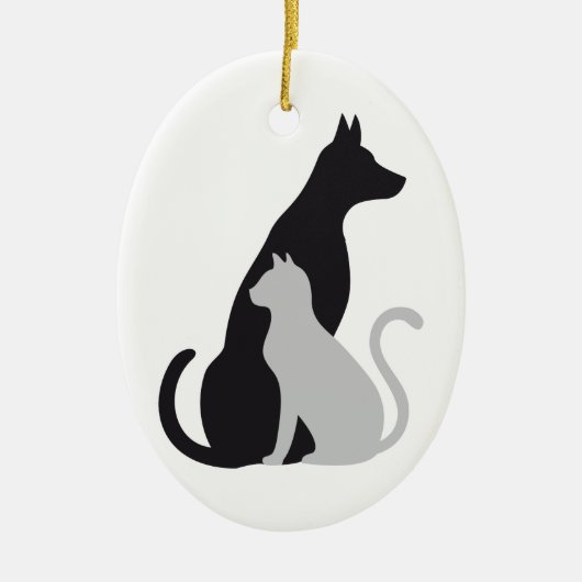 猫および犬のシルエット セラミックオーナメント (正面)