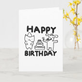 猫および犬のバースデー・カード カード (黄色い花)