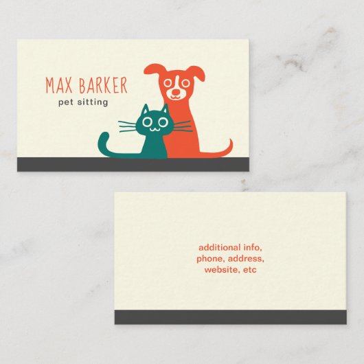 猫および犬のモダンなペットの世話|のカラフル動物 名刺 (正面/裏面)