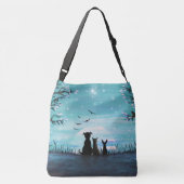 猫および犬の冬の日没 クロスボディバッグ (裏面)