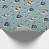 猫および犬の船員の航海のな水彩画パターン ラッピングペーパー (角)