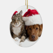猫および犬はメリークリスマスを望みます セラミックオーナメント (右)