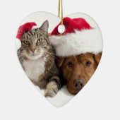 猫および犬はメリークリスマスを望みます セラミックオーナメント (右)