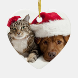 猫および犬はメリークリスマスを望みます セラミックオーナメント