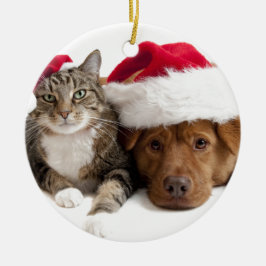猫および犬はメリークリスマスを望みます セラミックオーナメント