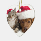 猫および犬はメリークリスマスを望みます セラミックオーナメント (左)
