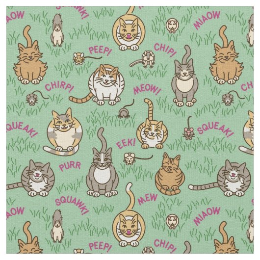 猫および生き物 ファブリック (クローズアップ)