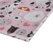 猫および花のパターン カッティングボード (角)