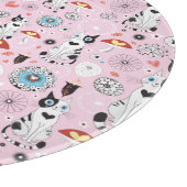 猫および花のパターン カッティングボード (角)