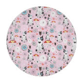 猫および花のパターン カッティングボード (正面)