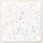 猫および花のパターン ガラスコースター (裏面)