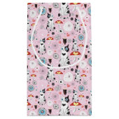 猫および花のパターン スモールペーパーバッグ (裏面)