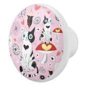 猫および花のパターン セラミックノブ (右)