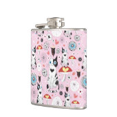 猫および花のパターン フラスク (左)