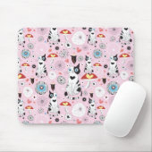 猫および花のパターン マウスパッド (マウス)