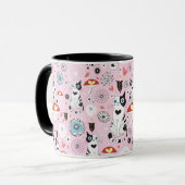 猫および花のパターン マグカップ (正面左)