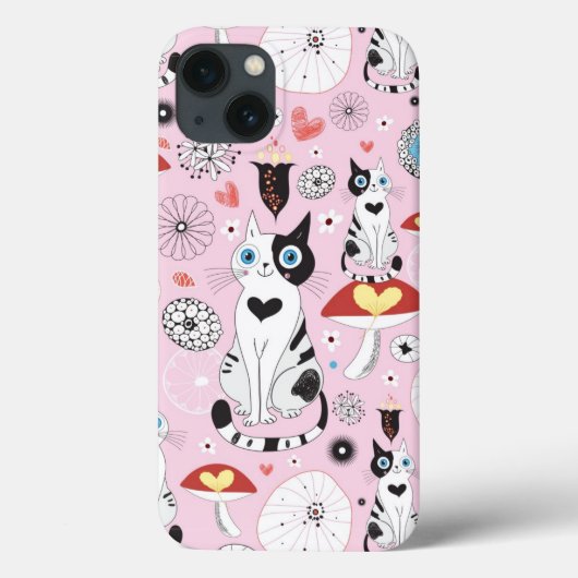 猫および花のパターン Case-Mate iPhoneケース (裏面)