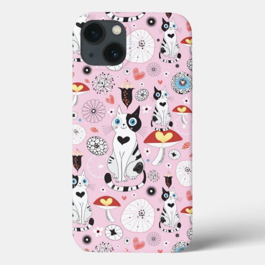 猫および花のパターン Case-Mate iPhoneケース (裏面)