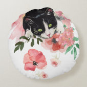 猫および花の円形の装飾用クッション(16") ラウンドクッション (裏面)