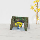 猫および花 カード (黄色い花)