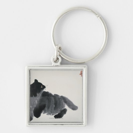 猫および蝶 キーホルダー (正面)