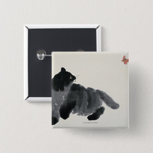 猫および蝶 缶バッジ (正面&裏面)