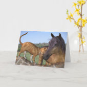 猫および馬のカスタマイズ可能な挨拶状 カード (黄色い花)
