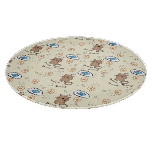 猫および魚パターン カッティングボード (角)