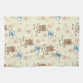 猫および魚パターン キッチンタオル (横)