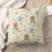 猫および魚パターン クッション (ブランケット)
