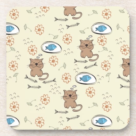 猫および魚パターン コースター (正面)