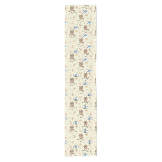 猫および魚パターン ショートテーブルランナー (正面)