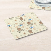 猫および魚パターン スクエアペーパーコースター (アングル)