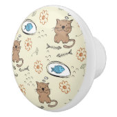 猫および魚パターン セラミックノブ (右)