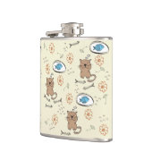 猫および魚パターン フラスク (左)