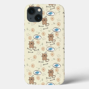猫および魚パターン iPhone 13ケース