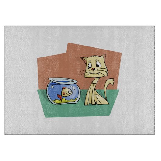 猫および魚ボールのclipart カッティングボード (正面)