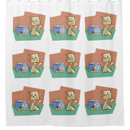 猫および魚ボールのclipart シャワーカーテン (正面)