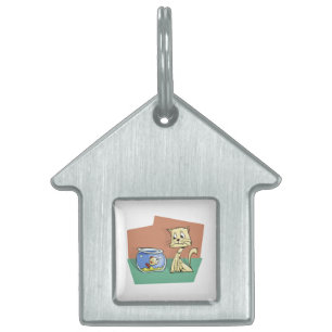 猫および魚ボールのclipart ペットネームタグ