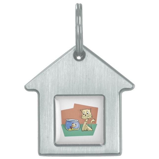 猫および魚ボールのclipart ペットネームタグ (正面)